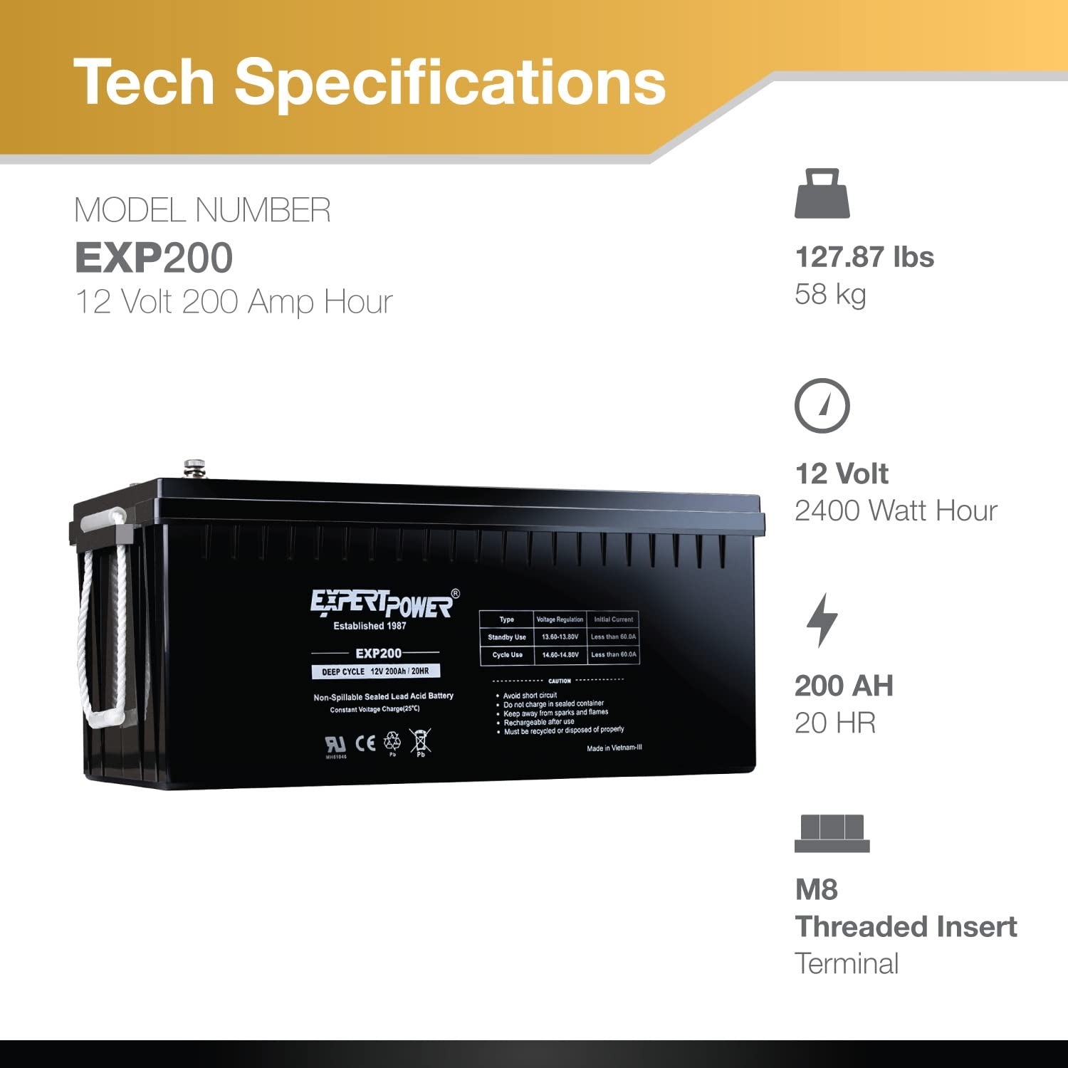 EXP200 12V 200Ah AGM Deep Cycl - огляд і ціна Agm Deep Cycle Battery